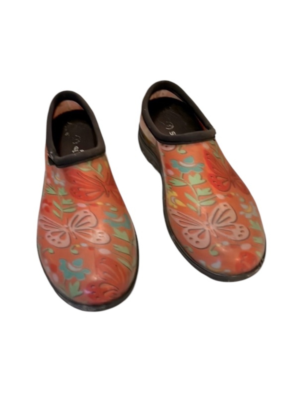 Sloggers Butterfly Floral Rubber Vinyl Gardening Clogs Sz 8
